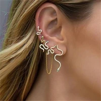 5pcs punk stud earrings snake shape zircon gold slivery color with chain rhinestone creative design fashion jewelry