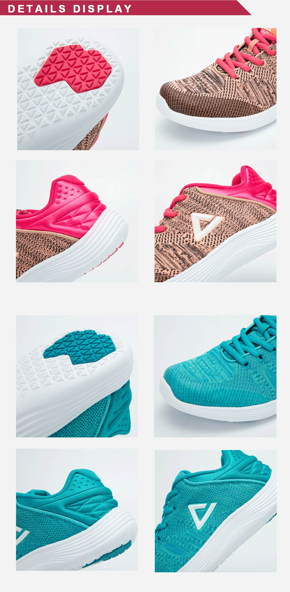 PEAK Running Shoes Light Weight Sneakers Women's Sports Shoes Breathable Stretch Yarns Fitness Sneaker Soft Sole EW7148H