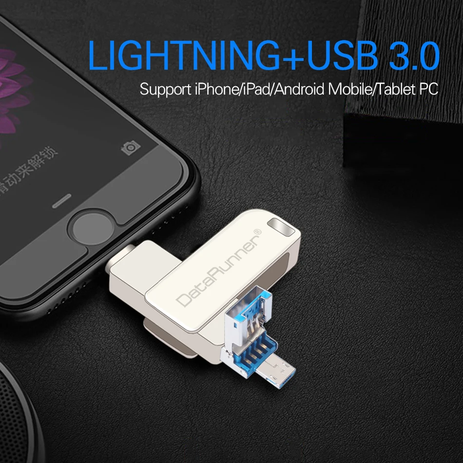 DataRunner USB - OTG 3  1 iOS & USB3.0 & MicroUSB - 128  64  32  16  Pendrive  iPhone/Android/PC