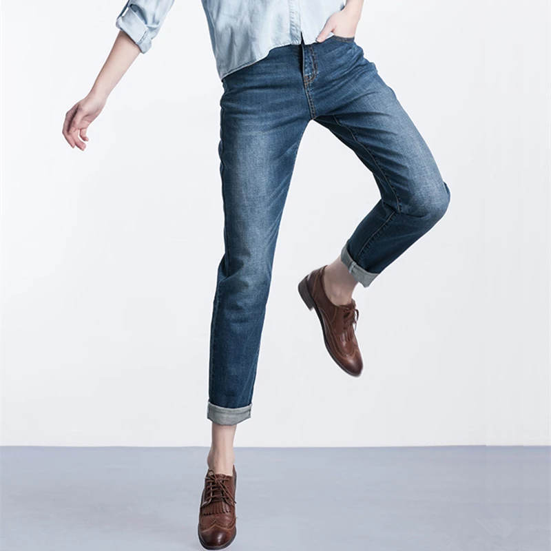 Женские джинсы бойфренды LEIJIJEANS модные винтажные синие свободные эластичные