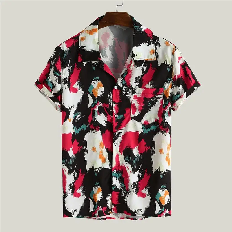 Hot Pink Гавайская набивная Мужская рубашка с коротким рукавом, повседневная мужская рубашка, летняя повседневная свободная пляжная рубашка на пуговицах, Мужская блузка, топы, Camisas hombre - Цвет: Hot Pink