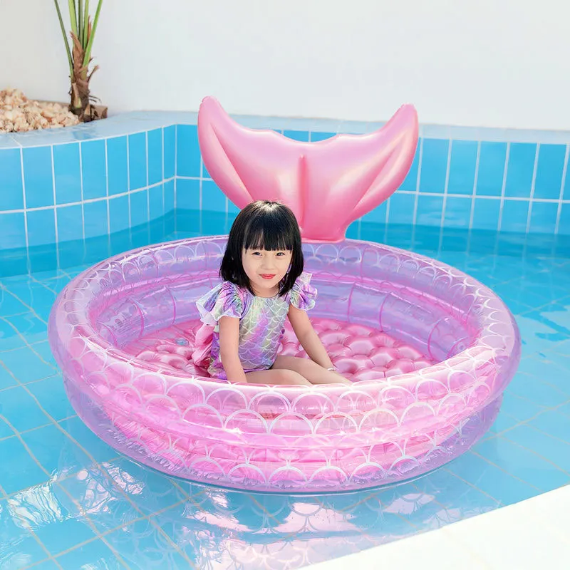 Inflatable Mermaid Pool Home Baby Pink Round Pool Floating Hoverboard Bath Basin Ocean Ball Outdoor Pool  Kids Swimming Pool