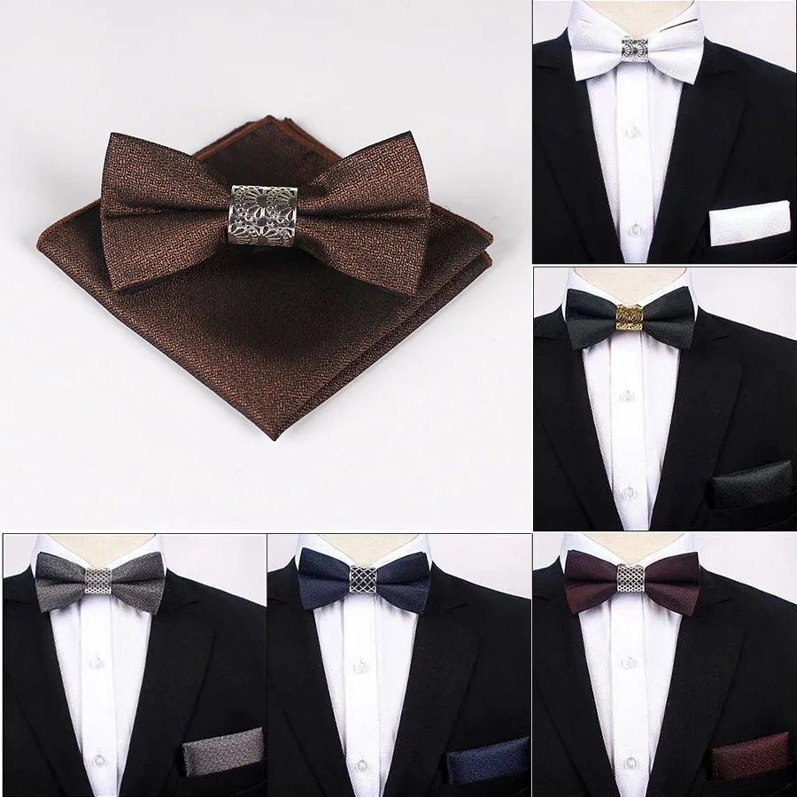 Роскошный мужской однотонный Карманный квадратный бант галстук комплект из 2