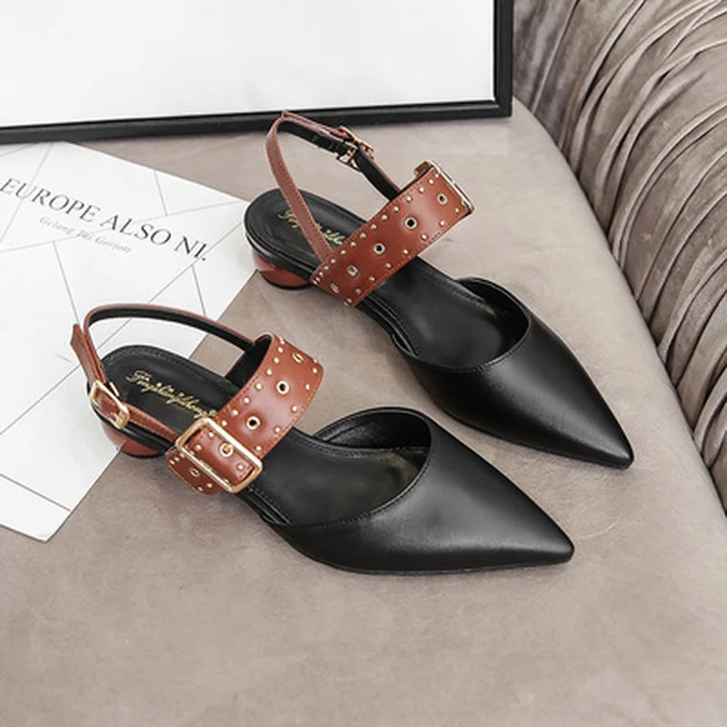 

2021 Women's Shoes Autumn Single Shoes Sandals Fashion Pointed Buckle Metal Decoration Shoes for Women Sandals
