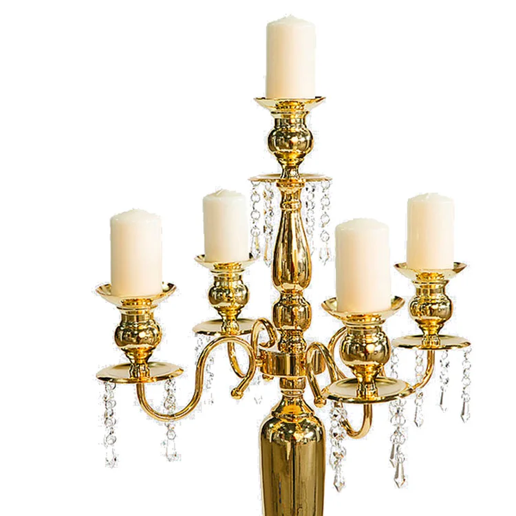 Новое поступление Высокий золотой цвет 5 рук канделябры подсвечники конические