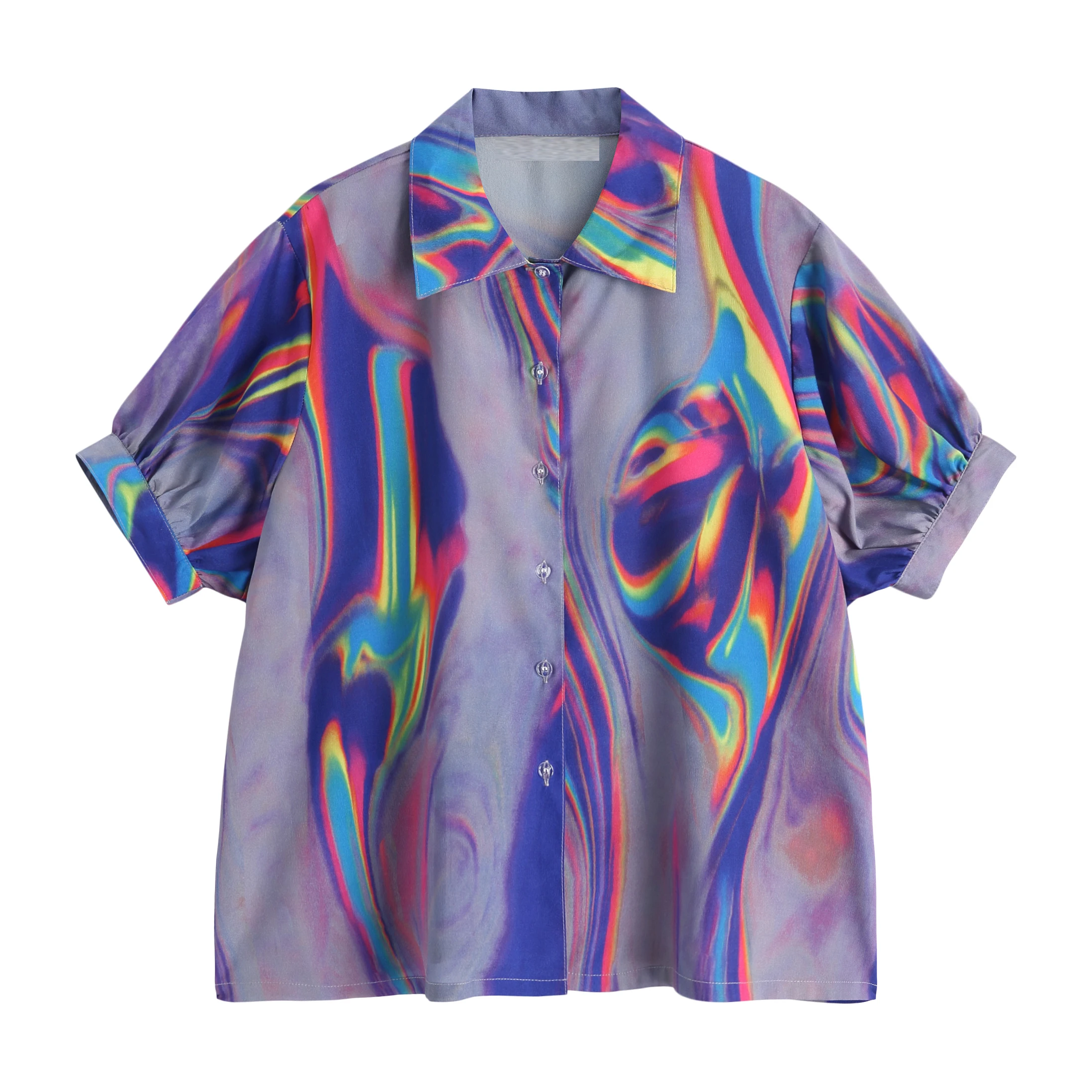 Женская блузка с голографическим принтом Cheerart цветная рубашка коротким рукавом