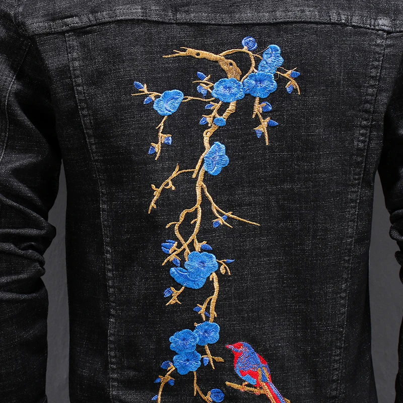 Women Set Fashion Two Piece Set Spring Autumn Embroidery Flower Long Sleeve Denim Jacket Zipper Jeans Mens Streetwear Plus Size