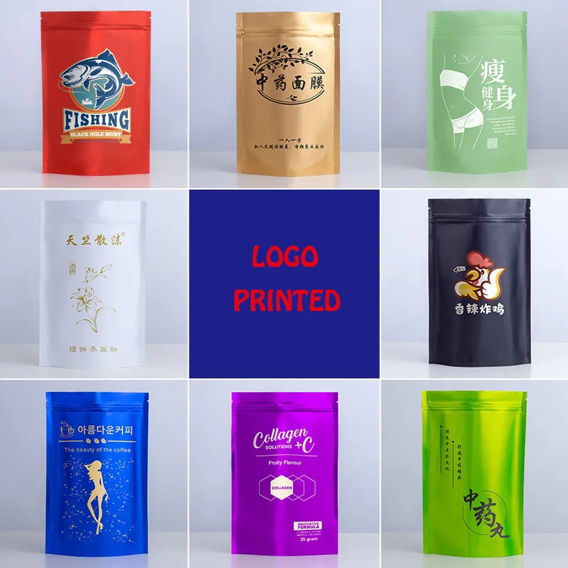 

50Pcs/Lot Matte Aluminum Foil Frosted Color Aluminized Packaging Self Tea Snack Sealing Bag Custom LOGO Printed