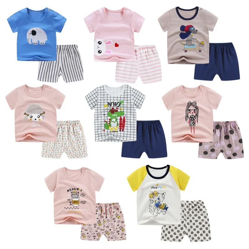 

New 2pcs/lot 2020 Baby Boys Girls Clothing Set Summer Short Sleeve Cartoon Cotton Infant Newborn Clothes Suit Outerwear T-shirts