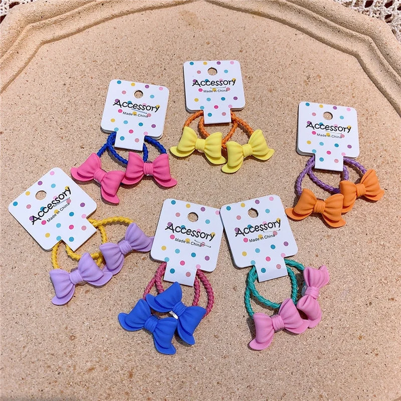 

1 Pair New Sweet Girl Simple Cute Colorful Bow Rubber Band Hair Rope for Sweet Girl Princess Fashion Ponytail Hair Accessories