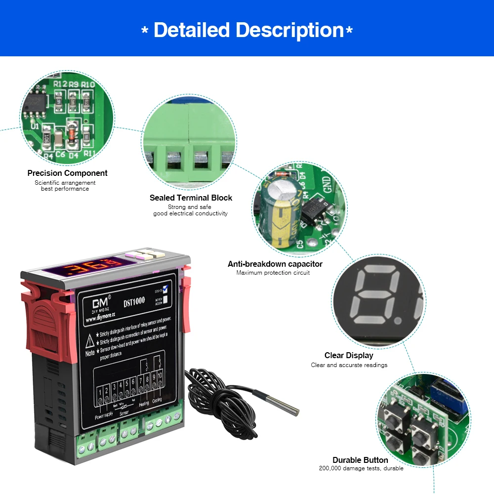 Цифровой регулятор температуры AC100-220V DC12-72V DST1000 термостат нагревание охлаждение