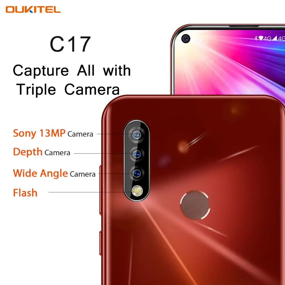 Oukitel C17 Triple Rear Cameras 6.35” Smartphone MT6763 Octa Core Android 9.0 3GB 16GB 3900mAh Fingerprint Face ID Mobile Phone |