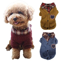 warm cat dog sweater winter clothes warm clothes pet fake two pieces plaid pattern lapel sweater autumn winter cat dog clothes