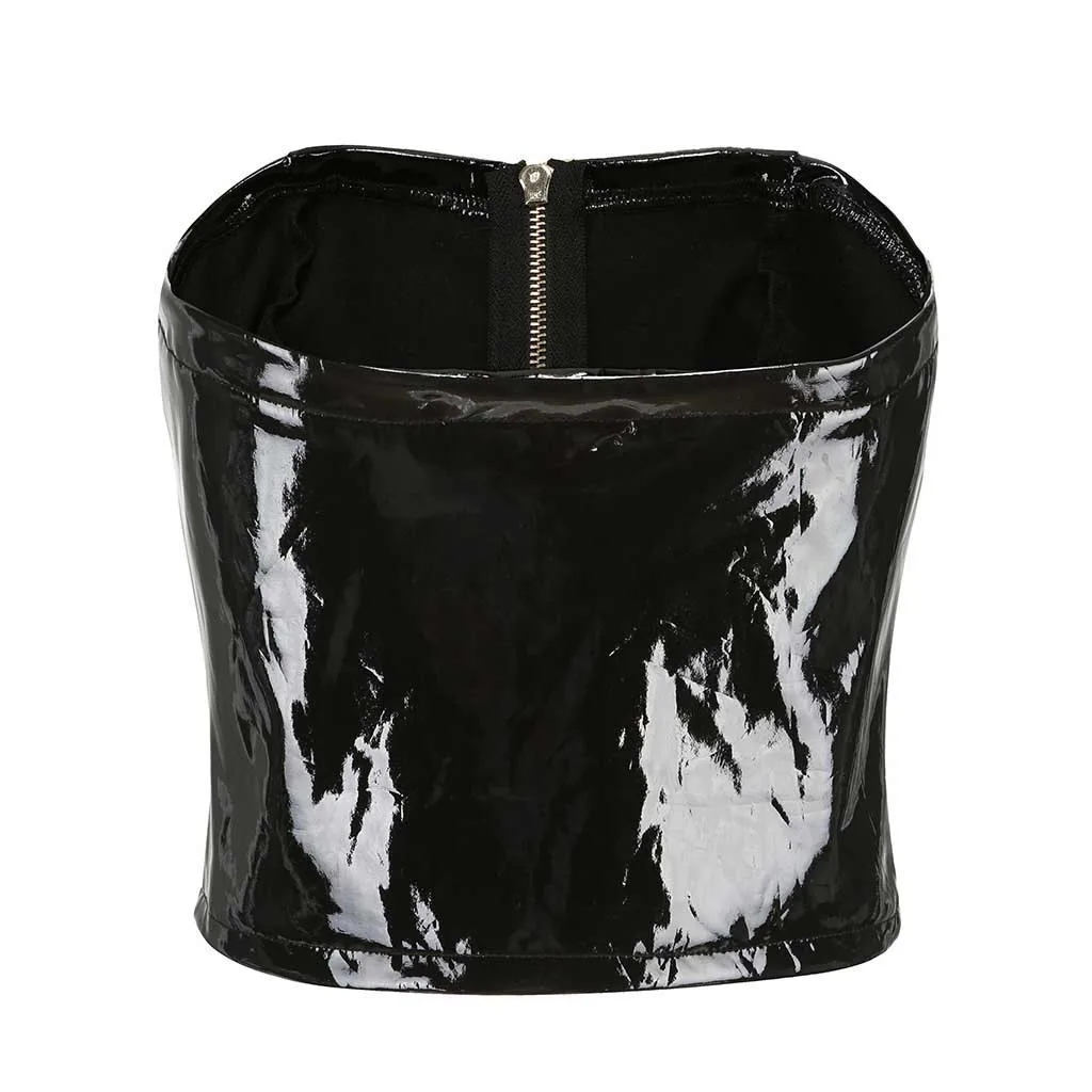 Для женщин трубки черного цвета из искусственной кожи на молнии жилет Топ Без