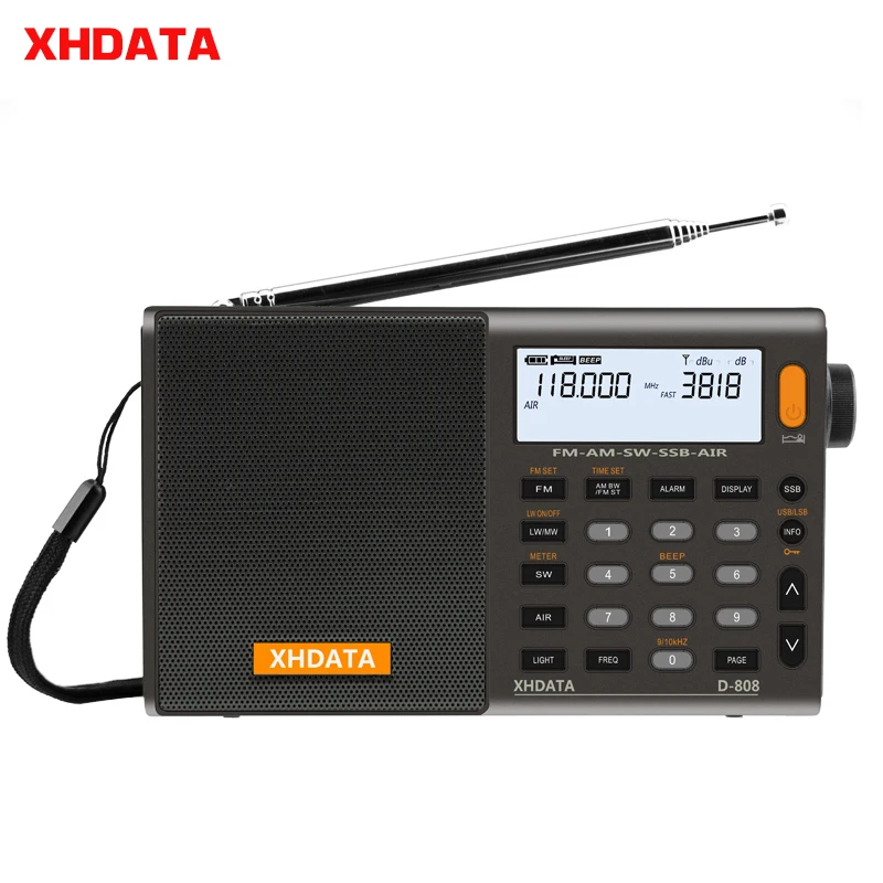 XHDATA D-808-серый портативный радио высокая чувствительность и глубокий звук FM стерео мульти полный диапазон с ЖК-дисплеем, сигнализацией, температурой