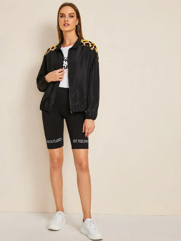 2019 женское леопардовое лоскутное пальто на молнии Женская осенне-зимняя куртка с