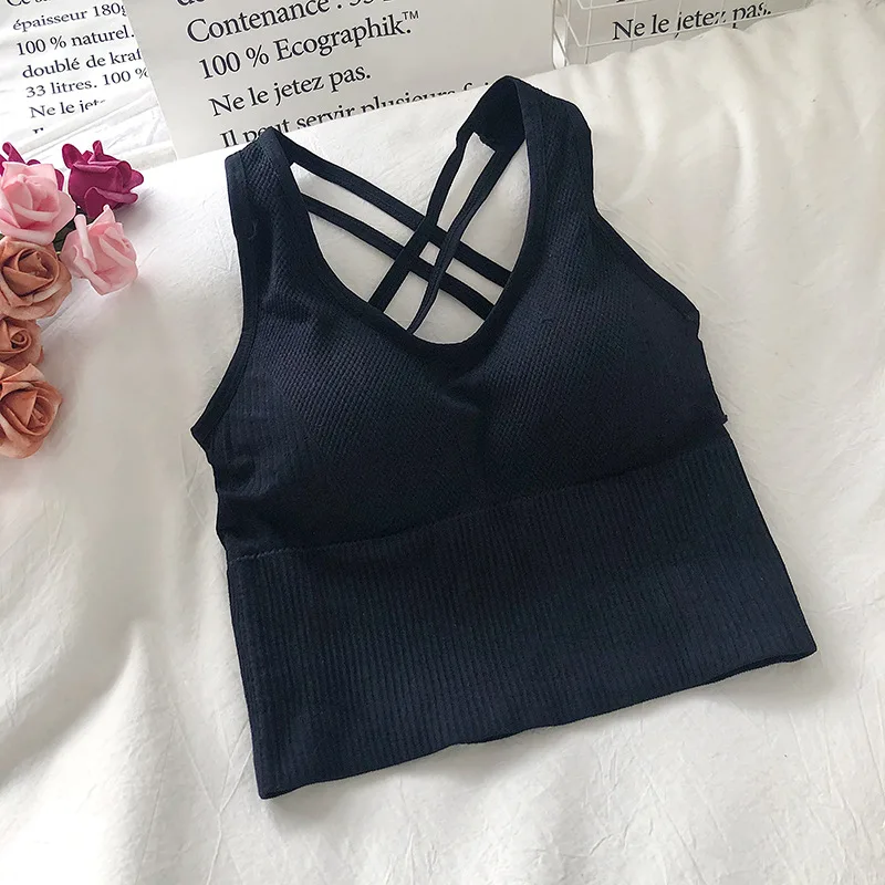 

Fashion Cross Bandage Sports Bra Women Tops Yoga Letter Vest Bralette Push Up Bra Underwear Crop Top Workout Gym Fitness Tank
