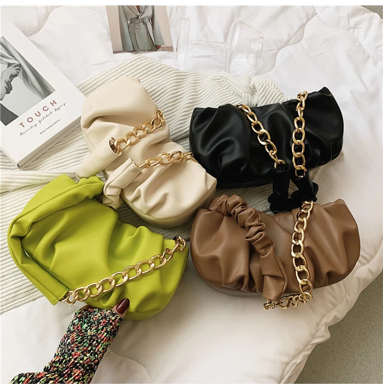 

Small Luxury brand bag Pleated Armpit 2021 New Soft PU Leather Women's Designer Handbag Chain Shoulder Messenger Bag