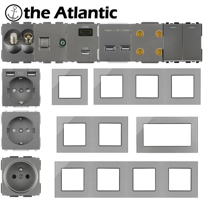 Серия S-Европейская французская настенная розетка с выключателем USB тип C RJ45 Аудио