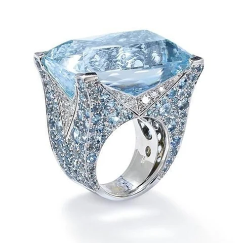Новые Модные Элегантные большие синие Стразы Кольца для женщин женское свадебное кольцо с кристаллами в виде ледника для невесты ювелирные изделия для вечеринки женские кольца
