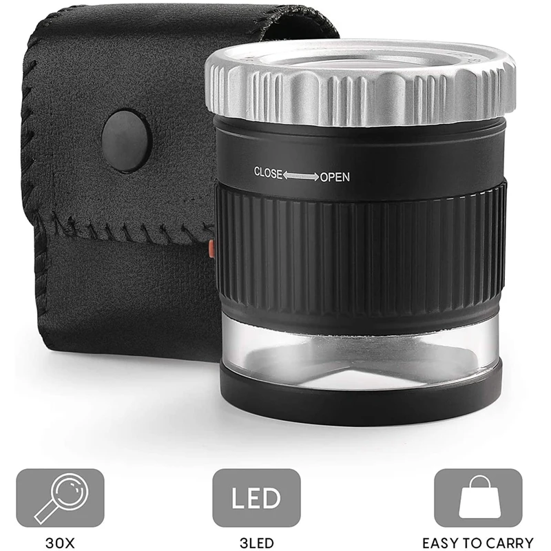

Loupe Magnifier 30X Magnifier Illuminated Adjustable Focal Length Desktop Magnifier with 6 Lights for Jewelry Textile