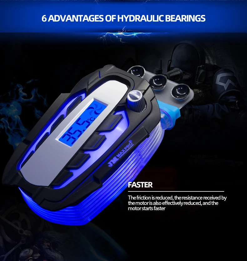 USB Portable Laptop Fan Cooler Notebook Radiator LCD Display Rapid Cooling Adjustable Speed Auto-Temp Detection Vacuum