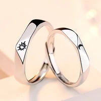 fashion simple opening sun and moon men and women couples wedding ring engagement jewelry silver valentines day gift adjustable