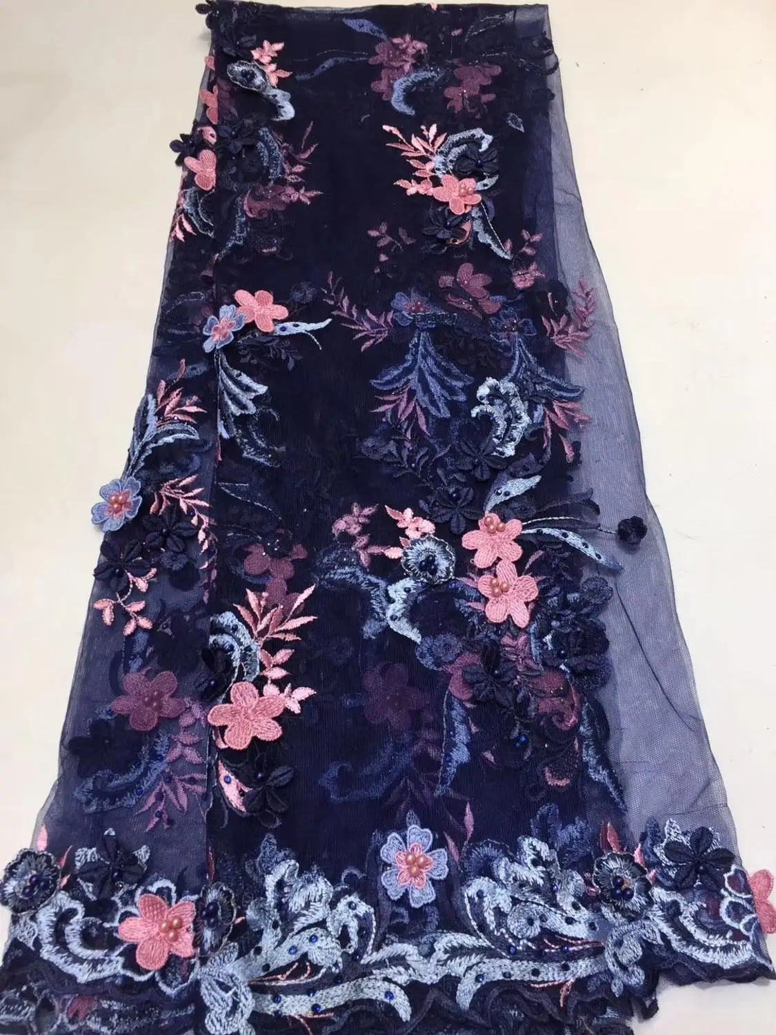 

flowers design 2019 Latest French Laces Fabrics High Quality Tulle For Wedding Nigerian Net Lace Material ZXSE052