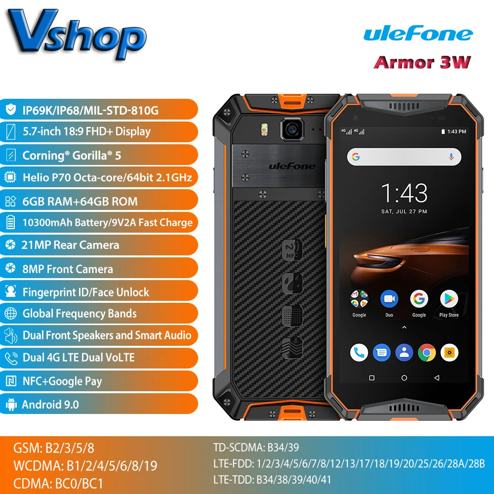 Смартфон Ulefone Armor 3W на Android 5 7 восемь ядер экран 9 0 дюйма 6 ГБ + 64 ГБ|Смартфоны| |