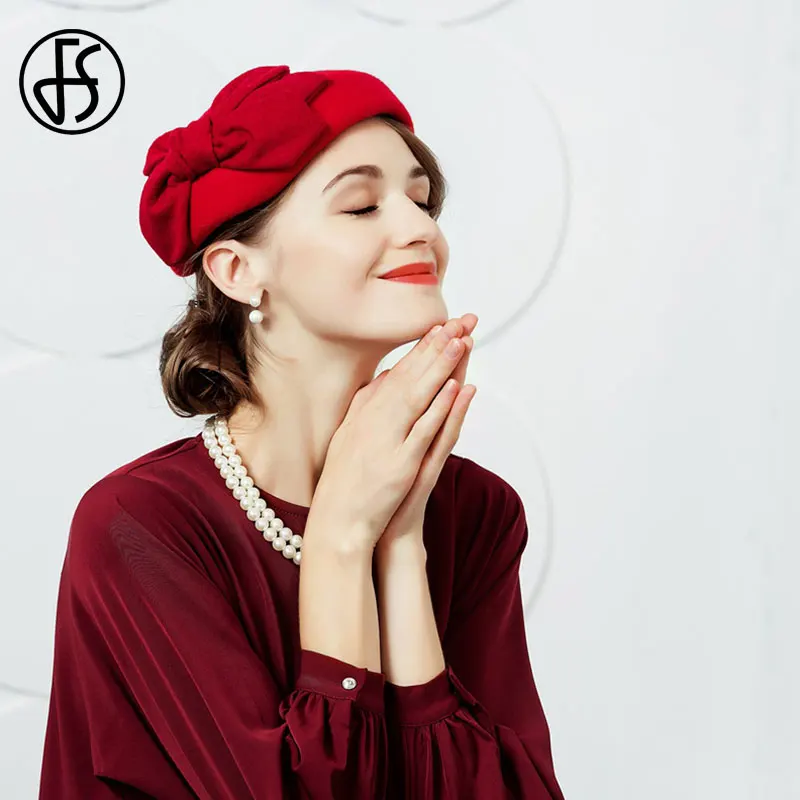 Женская фетровая шляпка Таблетка FS шерстяная с бантом винтажная для церкви и