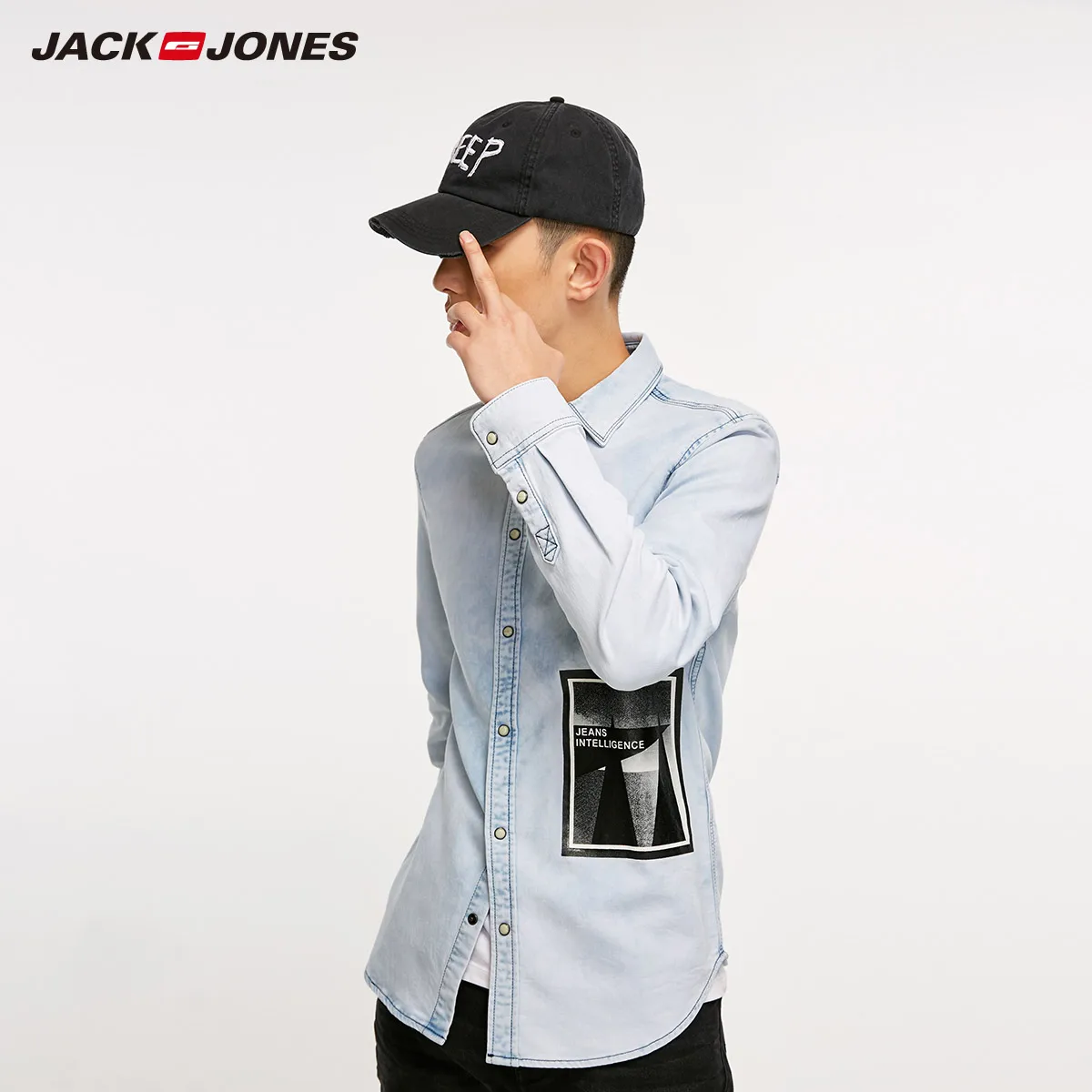 Мужская джинсовая рубашка с принтом Jack Jones | 218305515|Повседневные рубашки|