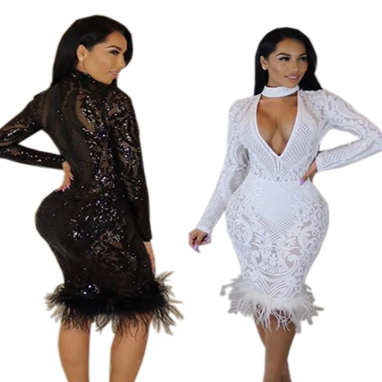 Черно белые Сексуальные облегающие платья с глубоким V образным вырезом