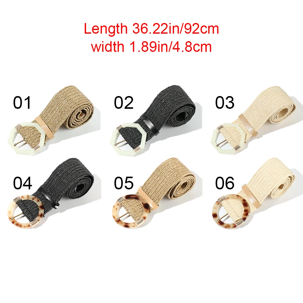 

Vintage Boho Braided Waist Belt Summer Solid Female Belt Round Wooden Smooth Buckle Fake Straw Wide Belts For Women Hot Sale