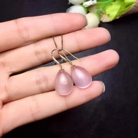real and natural rose quartz earring real 925 silver sterling fine charm jewelry for women wedding party earring