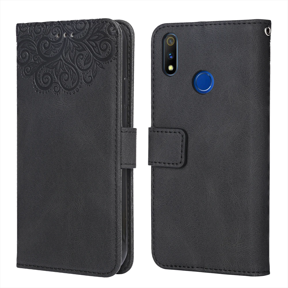 Роскошный кожаный чехол для Realme 3 Pro цветок тиснение RMX1851 кошелек флип-чехол