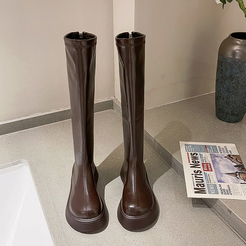 

Woman Flat Boots Sexy Thigh High Heels High Sexy Round Toe Luxury Designer Autumn Shoes Boots-Women Low Over-the-Knee Mid Calf