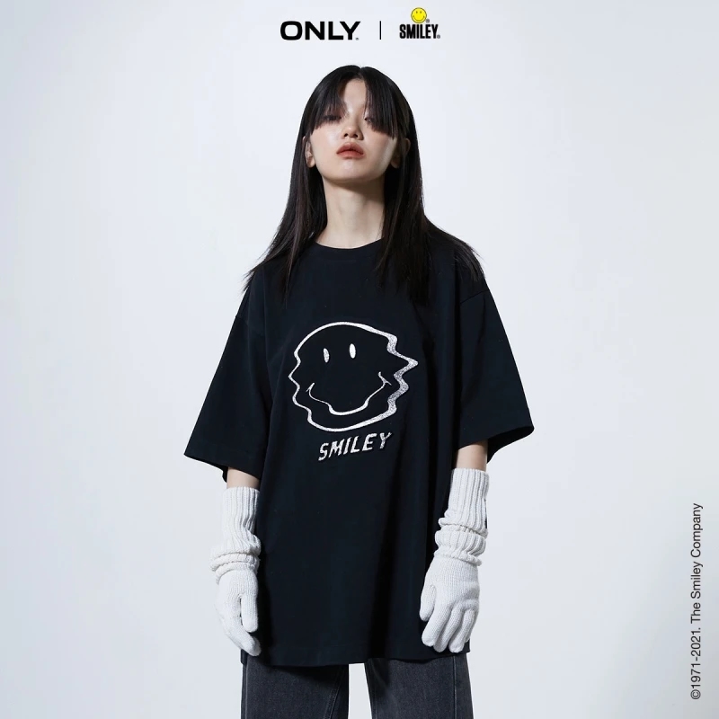 

ONLY winter new smiley smiling face joint round neck loose casual T-shirt women | 121301108