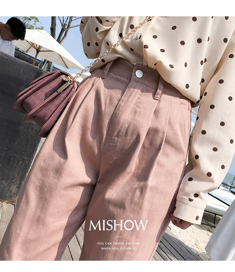 Mishow Новые женские брюки Женщины Весна Осень Высокой талией Широкие брюки ноги Повседневная Свободные обрезанные брюки MX19A2571