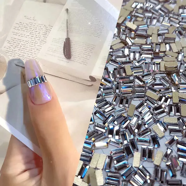 

50pcs Clear Crystal AB 3D Nail Art Rhinestones Japan Simple Square Shaped Mini Crystals For Manicure DIY Nails Art Decoration