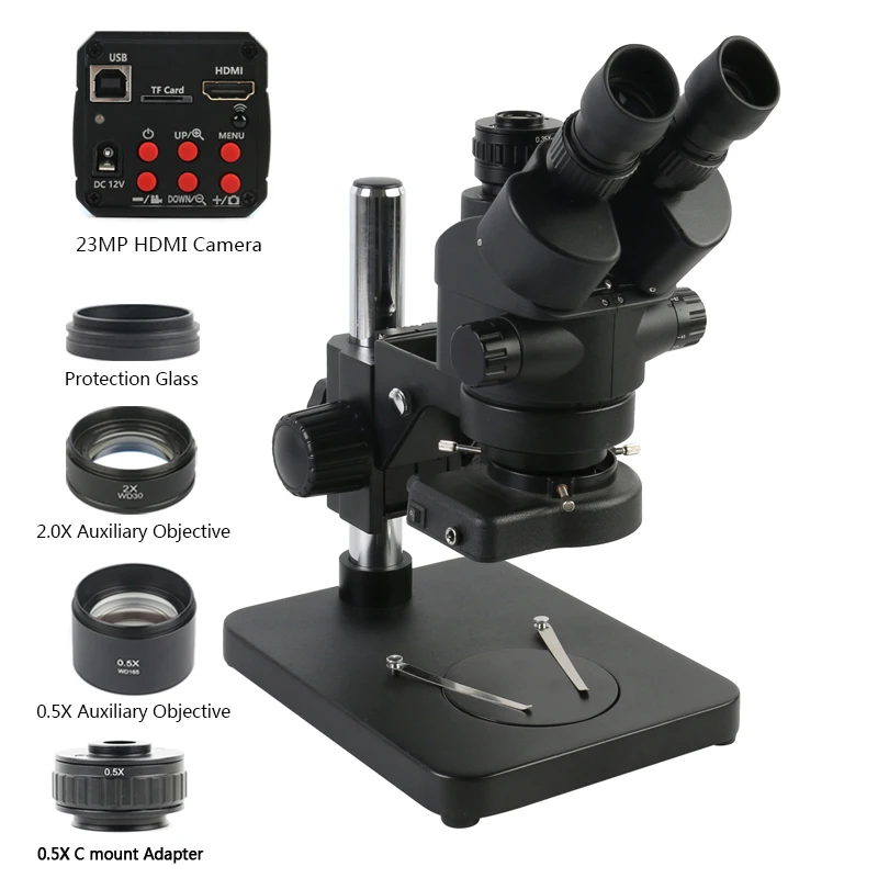 

3.5X-90X Simul-focal Stereo Microscope Trinocular Microscopio 18MP USB HDMI Video Camera Set 0.5X CTV Adapter 144 LED Lamp Light