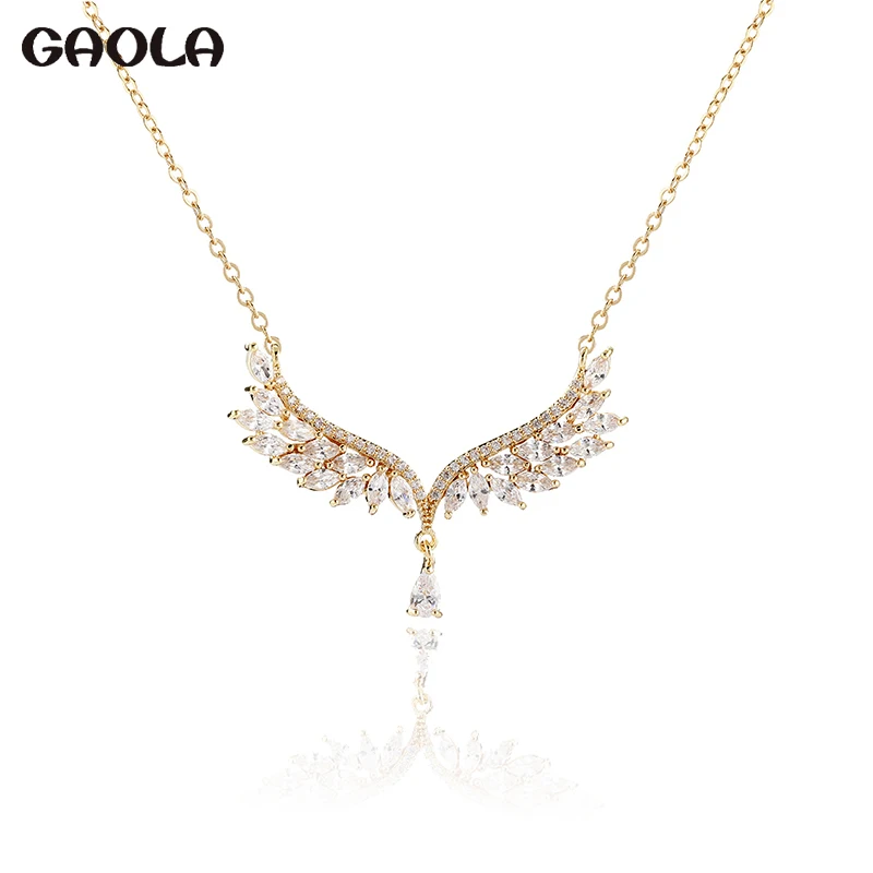 

GAOLA New Wing Necklace Temperament Clavicle Chain Wild High Sense Banquet Jewelry Transparent Zircon Long Necklace YMD1497