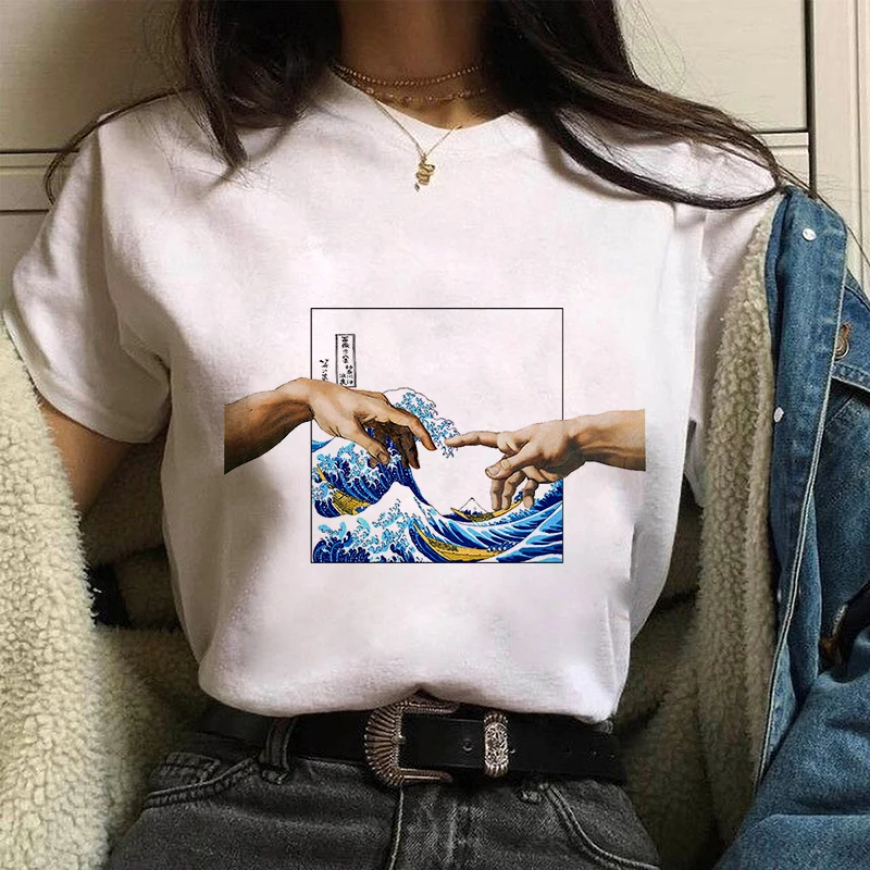 

Aesthetics The Great Wave Off Kanagawa t shirt women Starry Night Katsushika Hokusai Man Top Oversized Tee Graphic T-Shirt