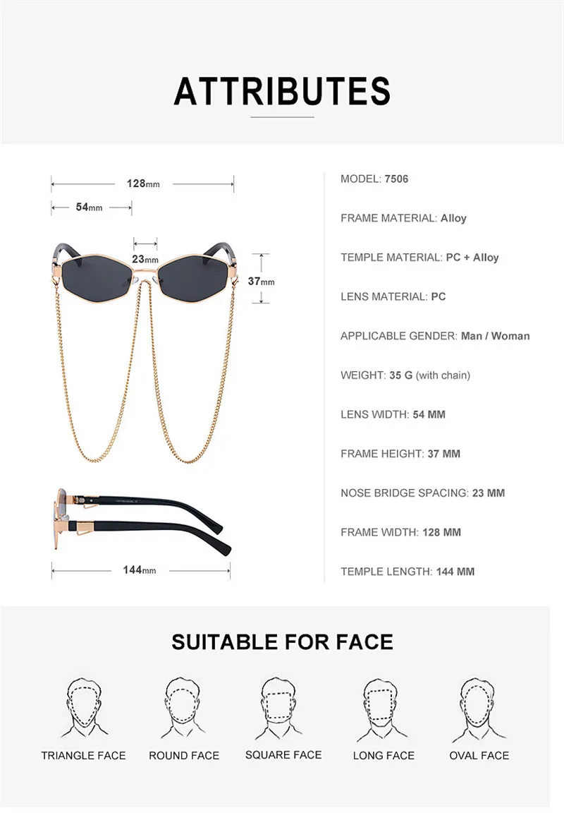 

Luxury Brand Long Chain Irregular Sunglasses Women Trendy Glasses Metal Square Sun Glasses For Female Eye Protector 2021 Fashion