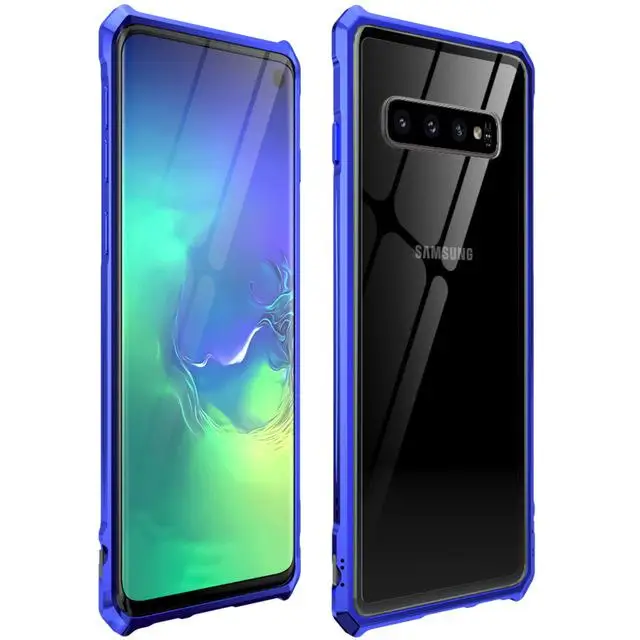Для samsung S 10 S10 чехол S10Plus бампер металлическая алюминиевая рамка крышка со стеклянной задней крышкой чехол для samsung Galaxy S10 Plus S10E - Цвет: Синий