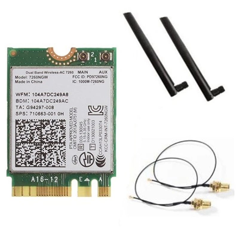 

Wi-Fi-карта для двухдиапазонной беспроводной сети AC 7260AC NGFF Bluetooth 4,0 867 Мбит/с Wlan-карта Беспроводная сетевая карта Wi-Fi