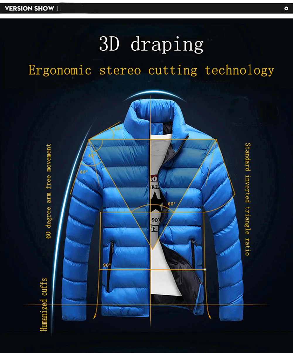 Зимняя мужская куртка 2019 модная парка со стоячим воротником Мужская однотонная