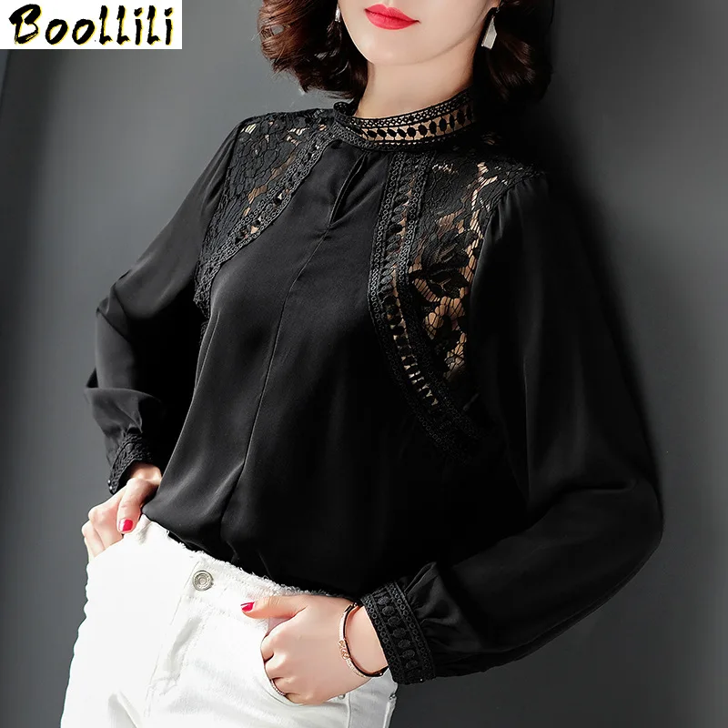 Boollili Women's Blouse Spring Autumn Blouses 2020 Womens Tops and Blouse Vintage Chiffon Lace Blouse White Shirt Camisas Mujer
