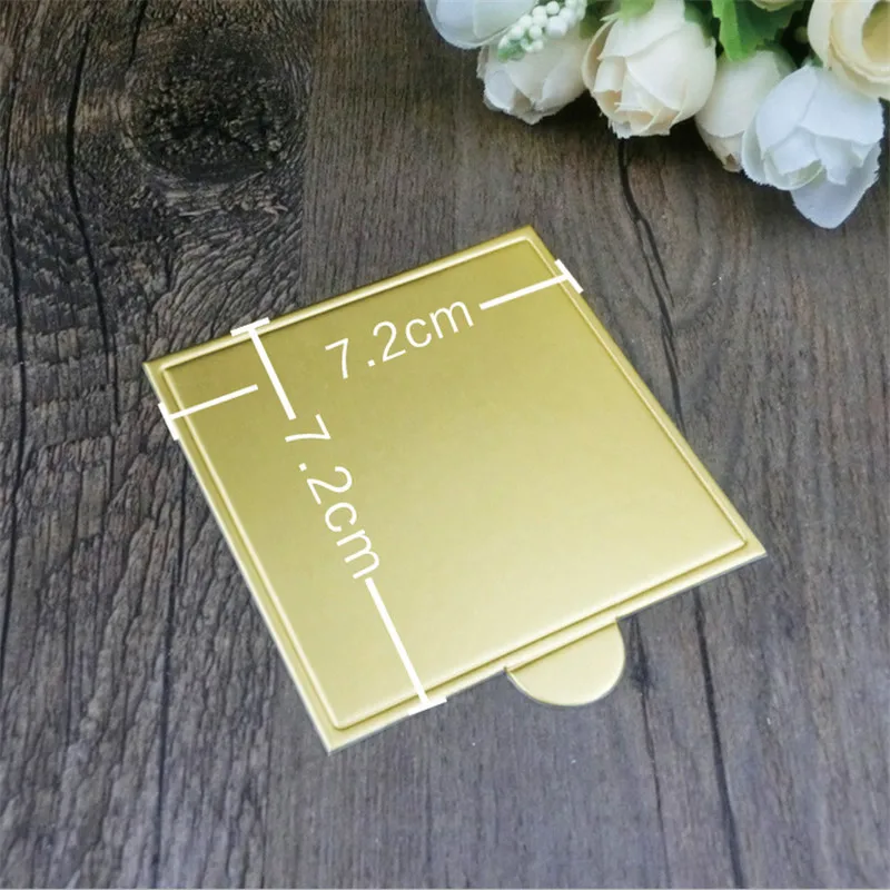 

100 Pcs 7.2cm Golden Mousse Cake Boards Square Shape Paper Cupcake Base Pads Wedding Cake Decoration Tool