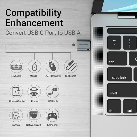 Переходник Vention usb-c (штекер)/USB 3,0, 2,0 (гнездо), OTG, для Macbook Pro, Huawei Mate 30, Samsung S10