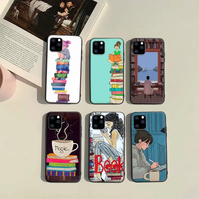 

Reading books tea DIY Printing Phone Case For Iphone 11 12 Pro Max 7 8 Plus XR XS Max X 12 Mini 6S 5S SE Shell Cover